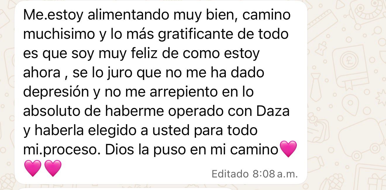 Testimonio por WhatsApp — proceso con Dr. Daza