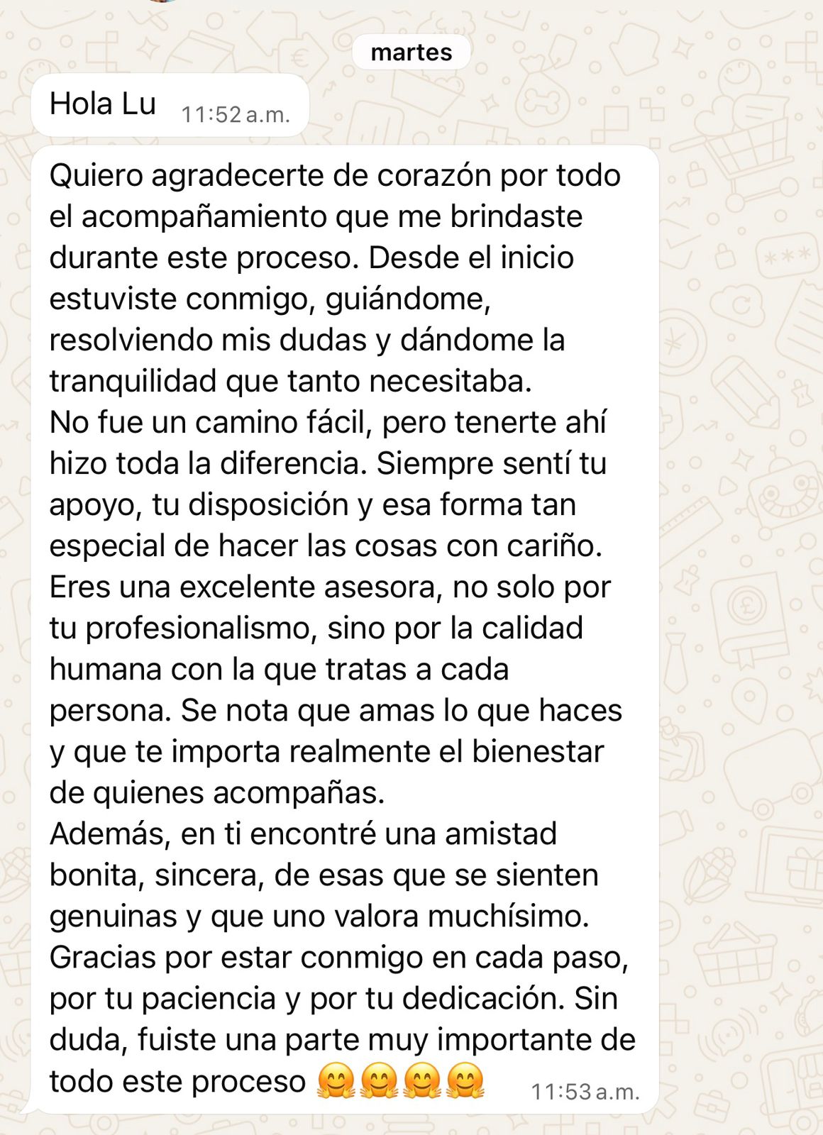 Testimonio por WhatsApp — proceso completo