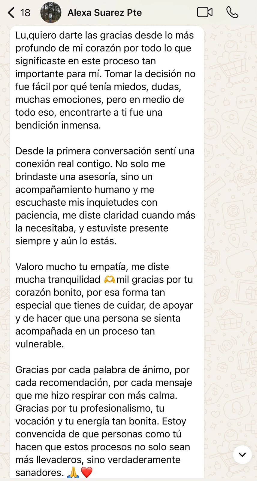 Testimonio por WhatsApp — Alexa Suárez