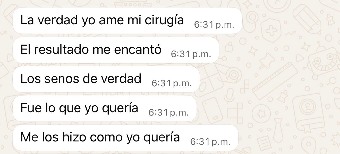 Testimonio por WhatsApp — mamoplastia